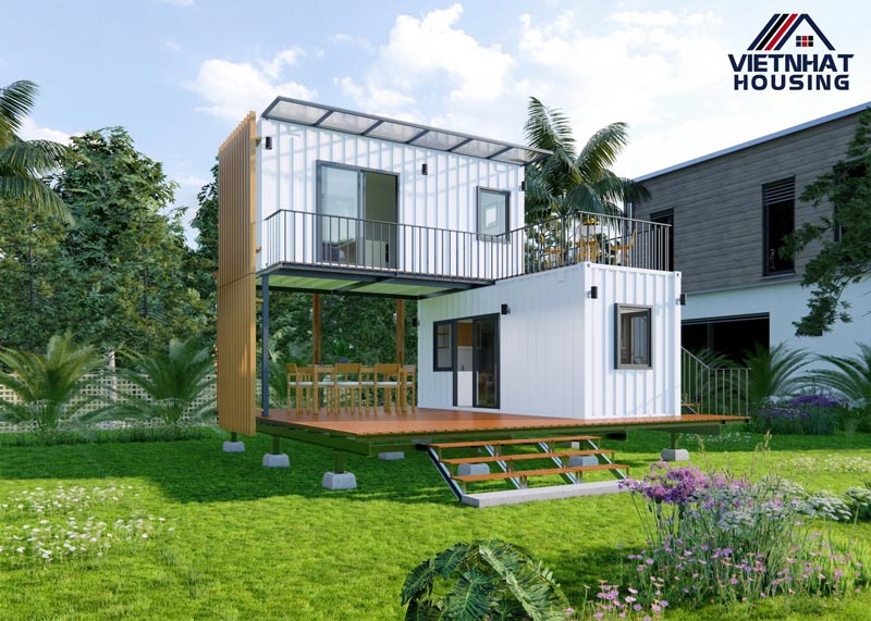 The 2-storey open-space prefabricated house project for the homestay area is extremely impressive