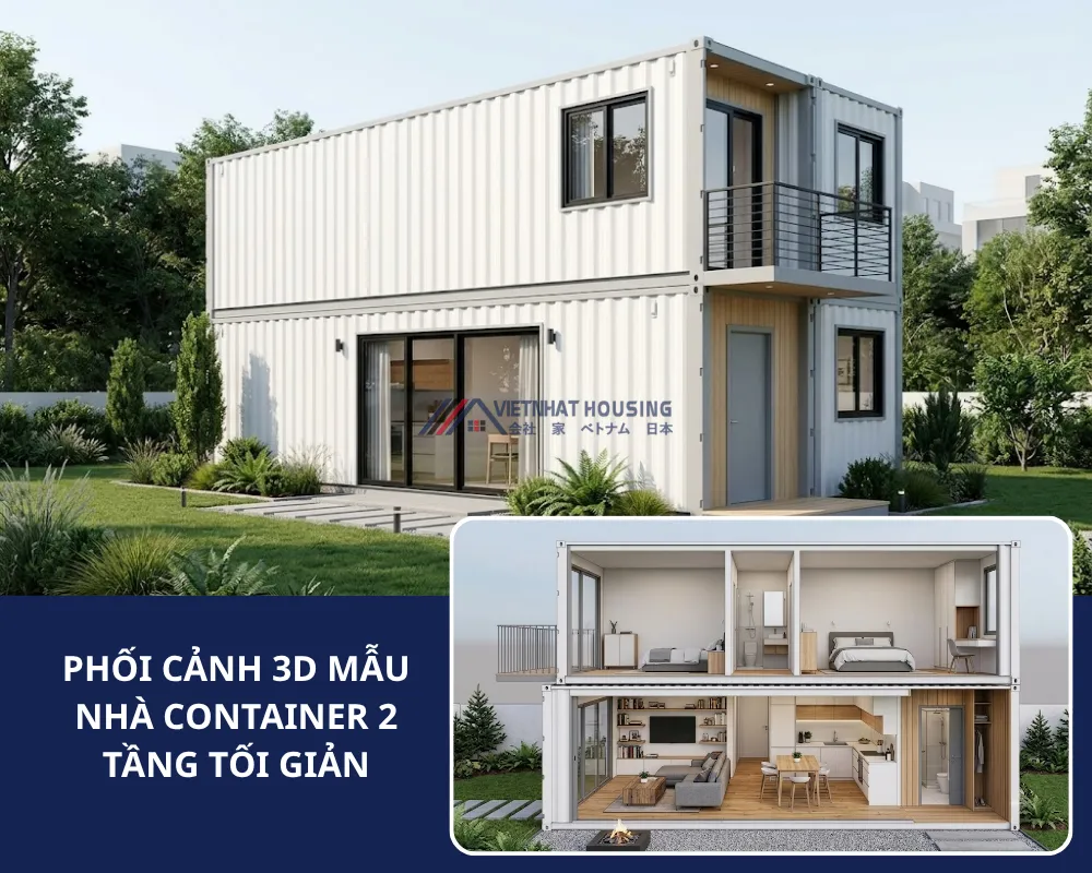 MẪU NHÀ CONTAINER 2 TẦNG TỐI GIẢN