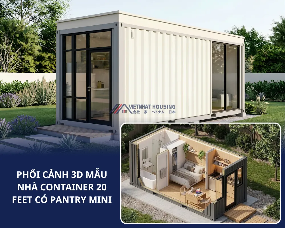 MẪU NHÀ CONTAINER 20 FEET CÓ PANTRY MINI