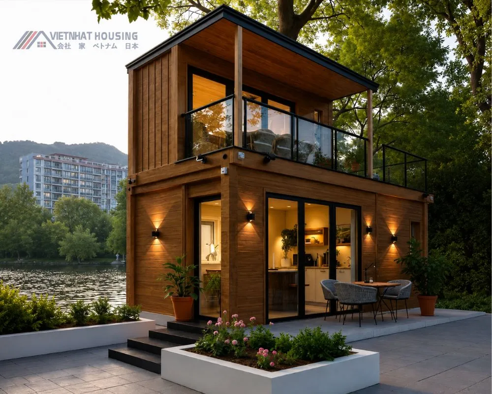 Mẫu nhà lắp ghép 2 tầng hiện đại với thiết kế tối giản
