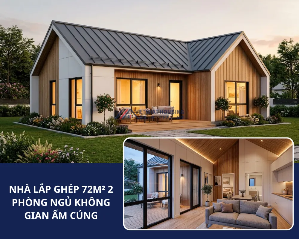 NHÀ LẮP GHÉP 72M2 2 PHÒNG NGỦ KHÔNG GIAN ẤM CÚNG