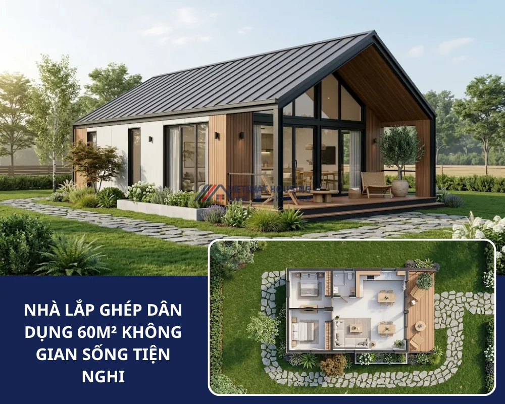 Nhà Lắp Ghép Dân Dụng 60m2 Không Gian Sống Tện Nghi