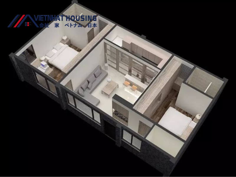 Thiết kế mẫu nh&agrave; lắp gh&eacute;p 1 tầng ph&ugrave; hợp với gia đ&igrave;nh 4 th&agrave;nh vi&ecirc;n