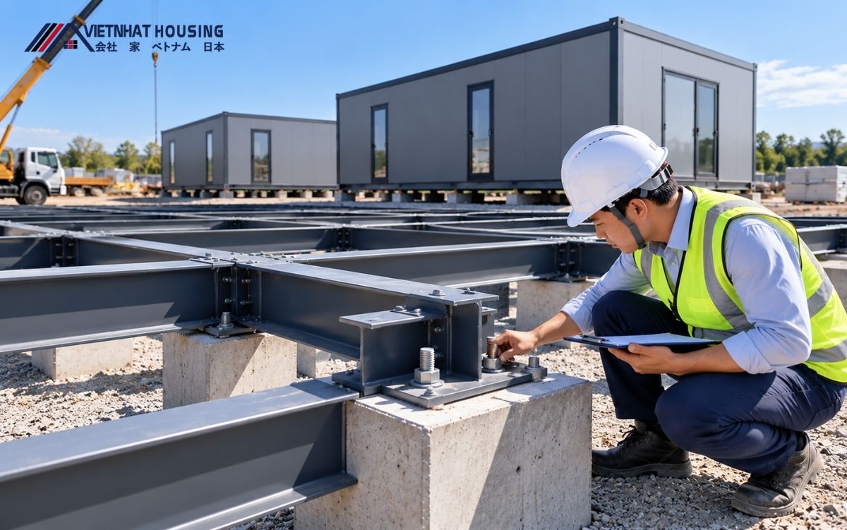 Thi công nhà lắp ghép với nền móng chắc chắn